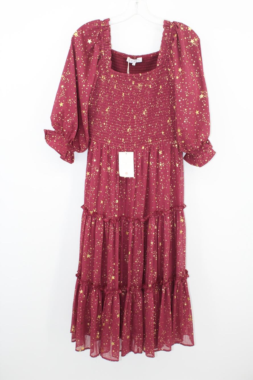 Ivy City Co Starry Nights Dress in Maroon Size Medium NEW